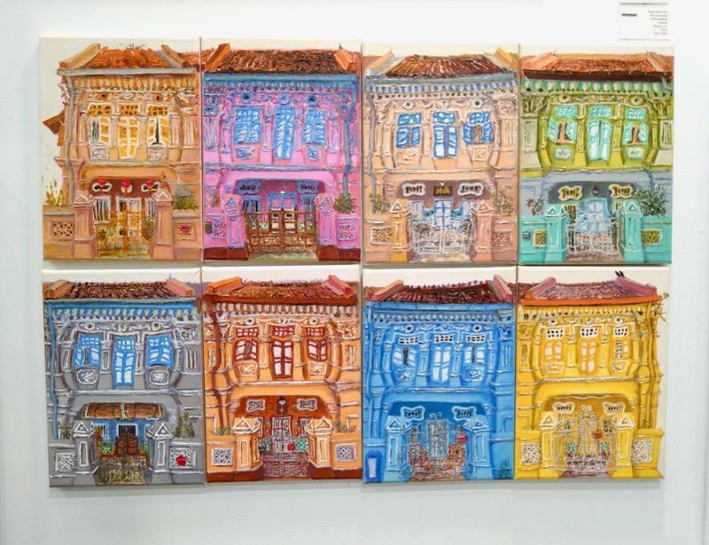 8 colourful chinese peranakan shophouses oil paintings at Singapore city most picturesque street of colonial houses in vibrant pastel hues -PH
