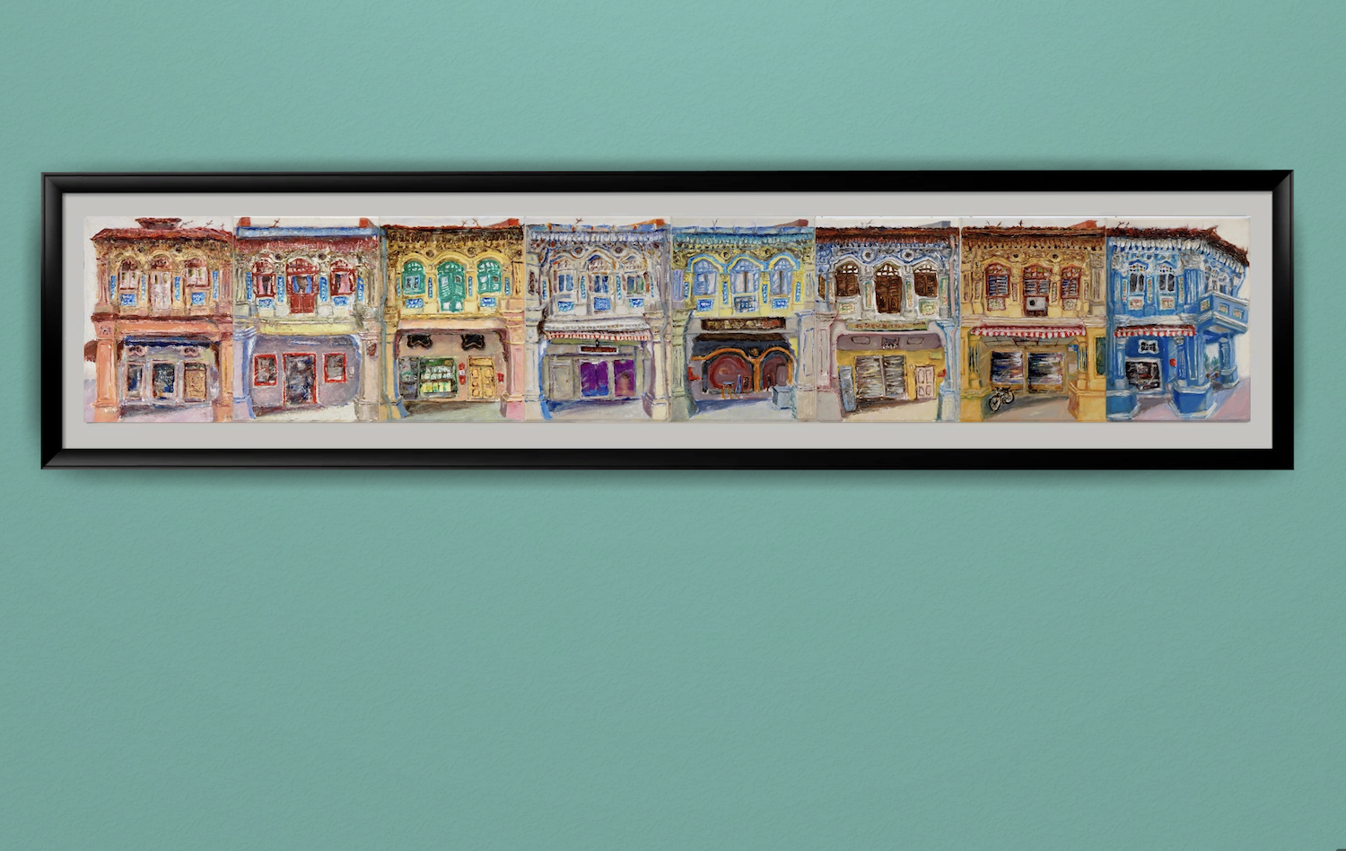 1 - Brick color impasto chinese shophouse oil painting at Singapore city heritage street of peranakan architecture in impressionist colors - SH1