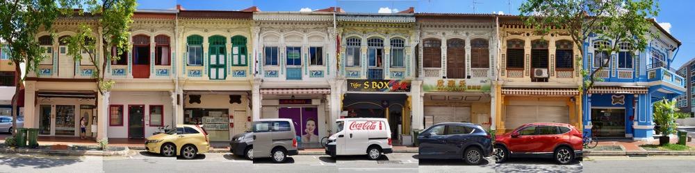 1 - Brick color impasto chinese shophouse oil painting at Singapore city heritage street of peranakan architecture in impressionist colors - SH1