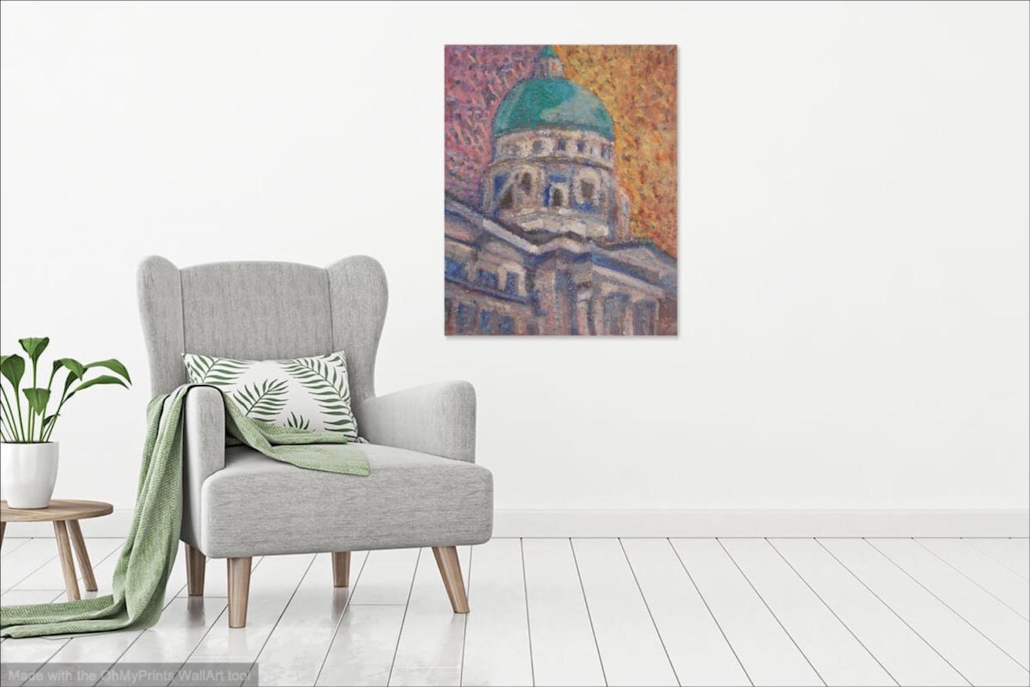 Silent Dome: Bright Impressionist Oil Painting - Singapore National Gallery - Original Architectural Artwork - Contemporary Urban Home Decor