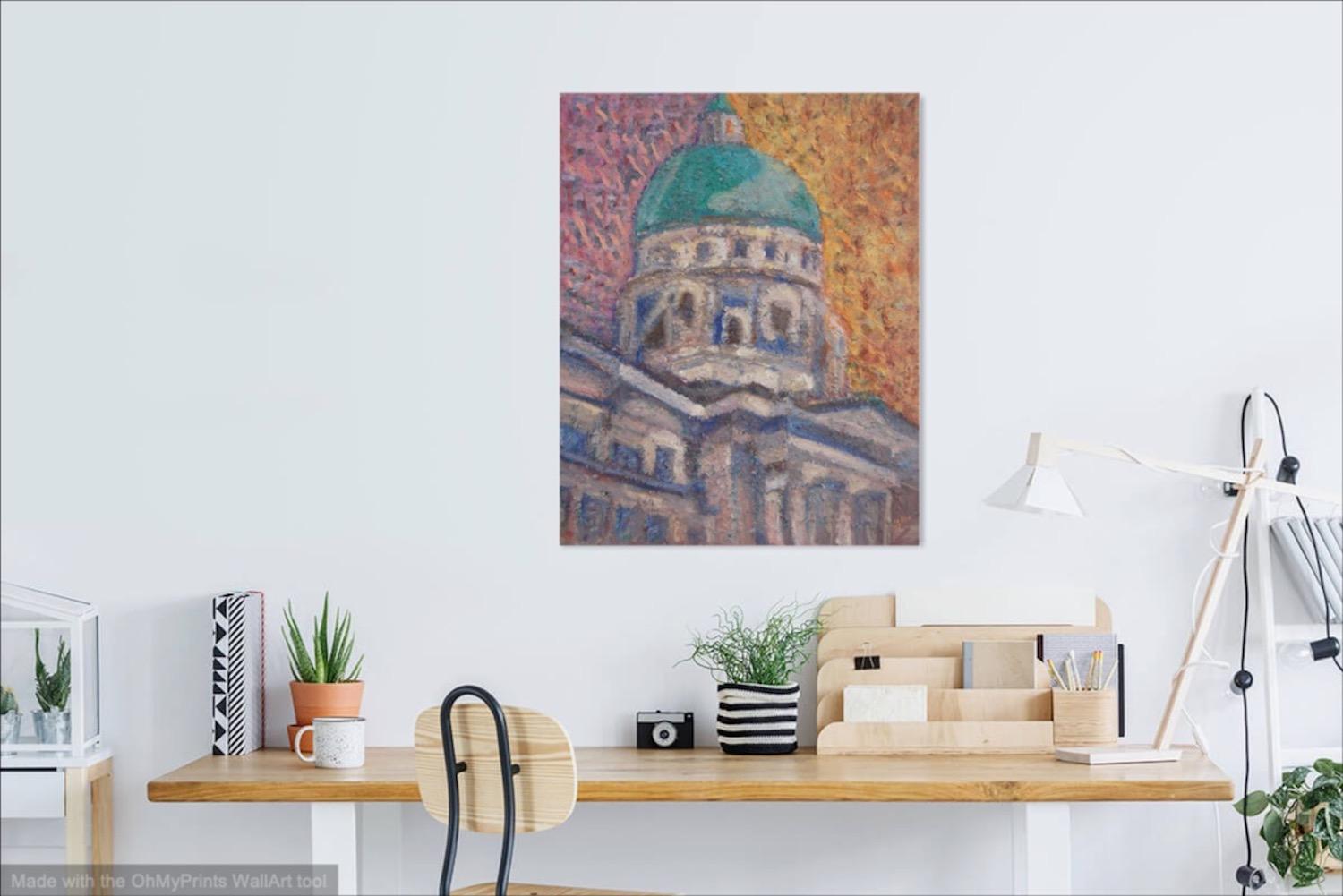 Silent Dome: Bright Impressionist Oil Painting - Singapore National Gallery - Original Architectural Artwork - Contemporary Urban Home Decor