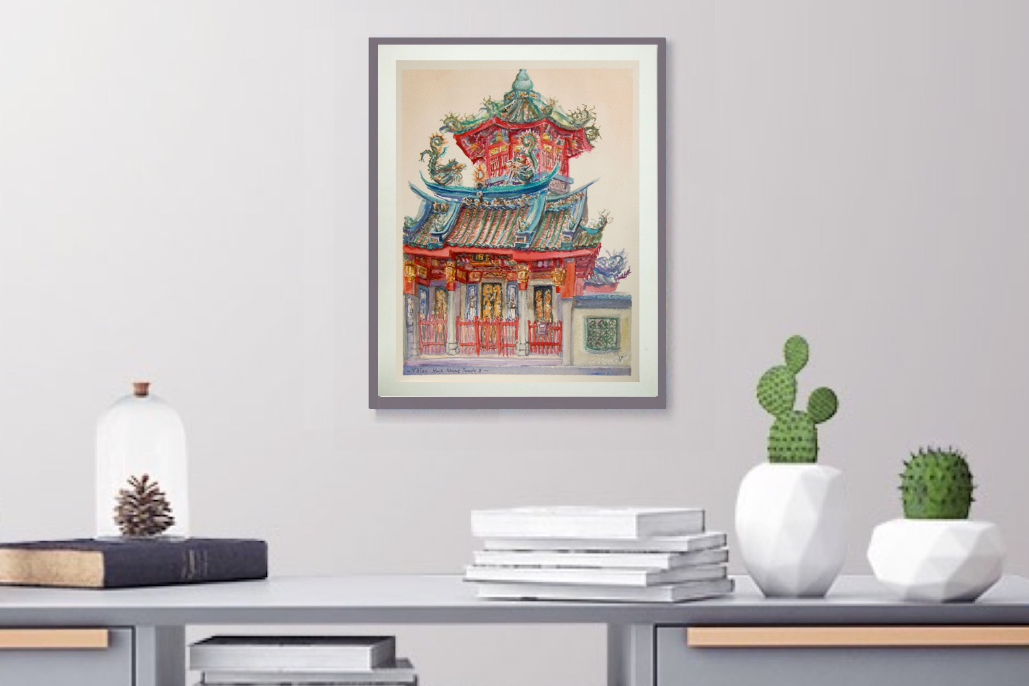 Singapore Chinese Temple Painting Art, Original Watercolor, Architectural Building, Historic, Heritage, Urban Sketcher, Plein Air, City Art