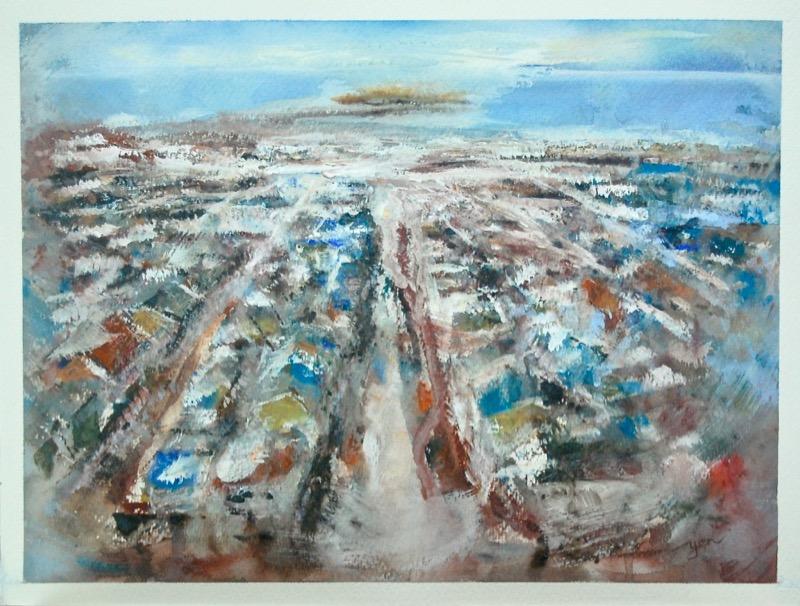 Reykjavik - Icelandic capital abstract cityscape watercolor painting art in dreamy abstract impressionist style