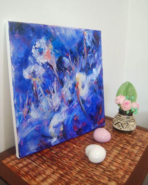 Winter Blooms -Blue Abstract Painting, Icelandic Nature, Snow Landscape, Original Art, Beautiful Oil Artwork, Impressionist Flowers, Seasons