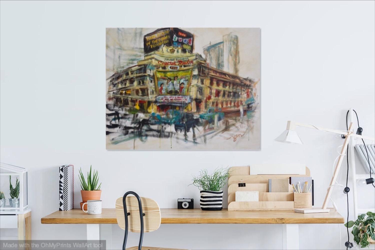 Yesteryear - Capitol Cinema Painting Art, original canvas artwork in abstract impressionist style of Singapore architectural landmark icon