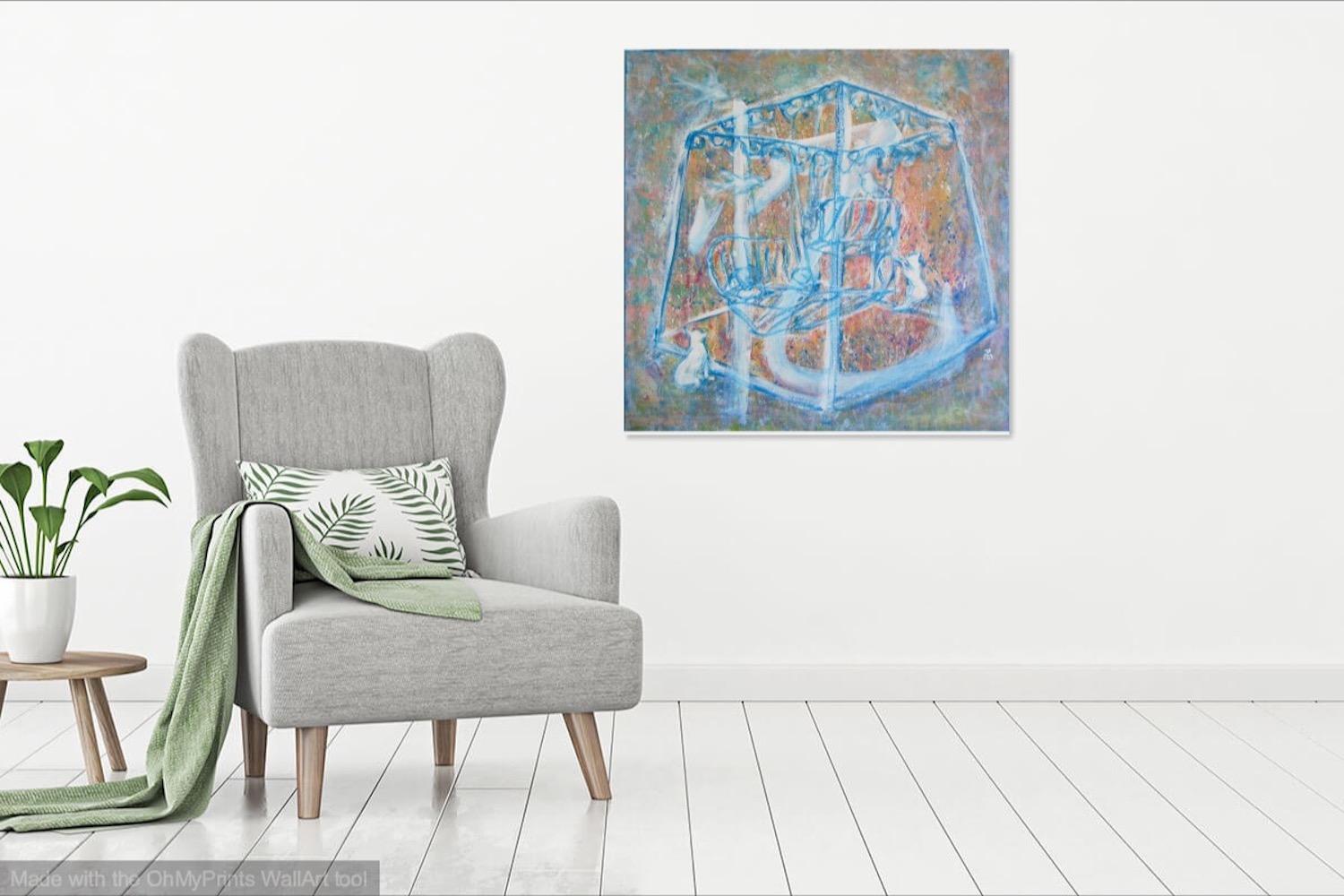 Yi Memory - abstract impressionist original acrylic painting fine art of whimsical heritage swing from artist's childhood dream in Singapore
