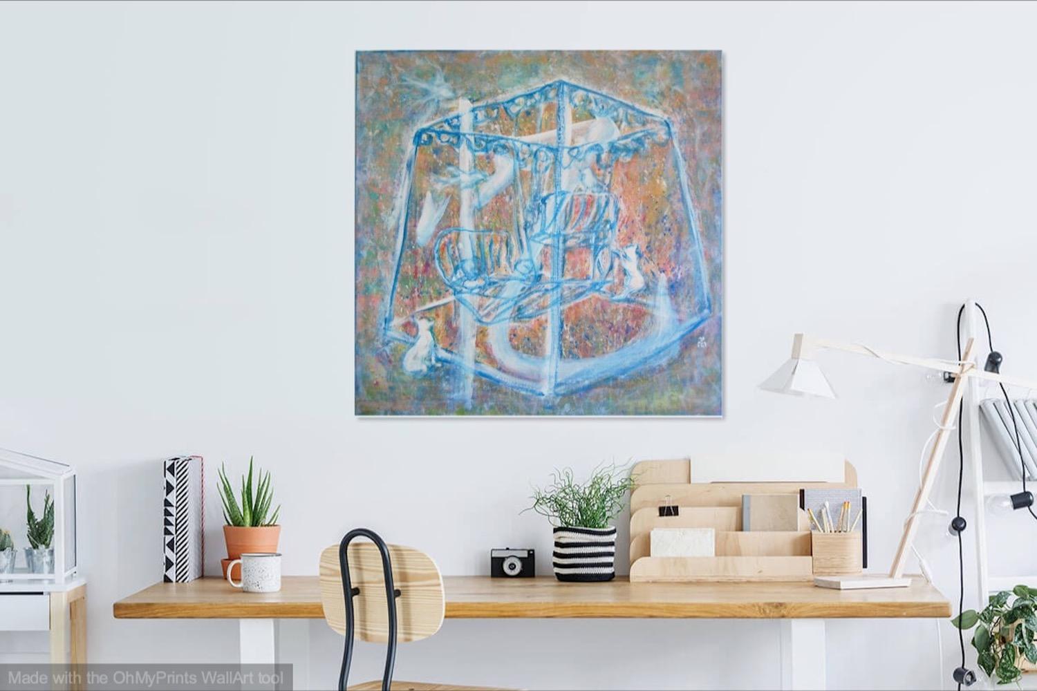 Yi Memory - abstract impressionist original acrylic painting fine art of whimsical heritage swing from artist's childhood dream in Singapore