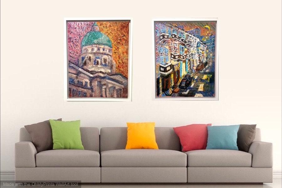 Silent Dome: Bright Impressionist Oil Painting - Singapore National Gallery - Original Architectural Artwork - Contemporary Urban Home Decor