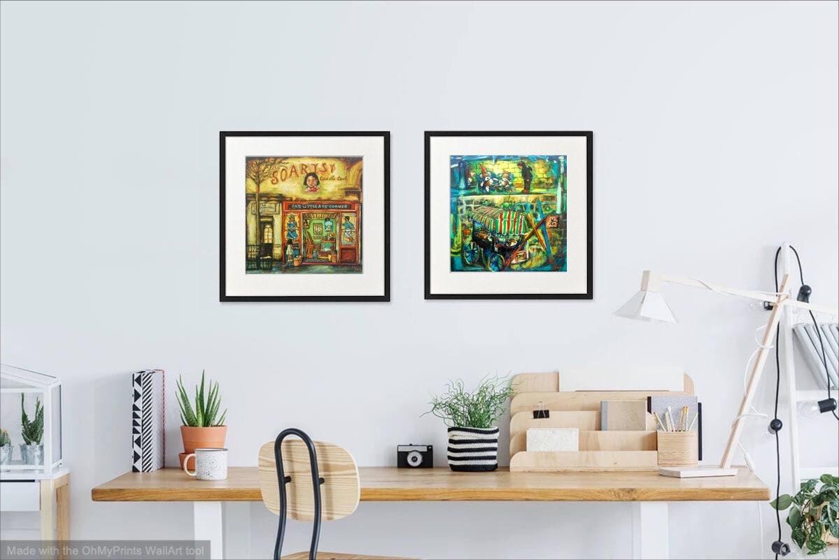 6 Whimsical Little Girl Impressionist Painting Art Prints, vintage colorful quirky cool fantasy w music cat dog dolphins at sea, european pics