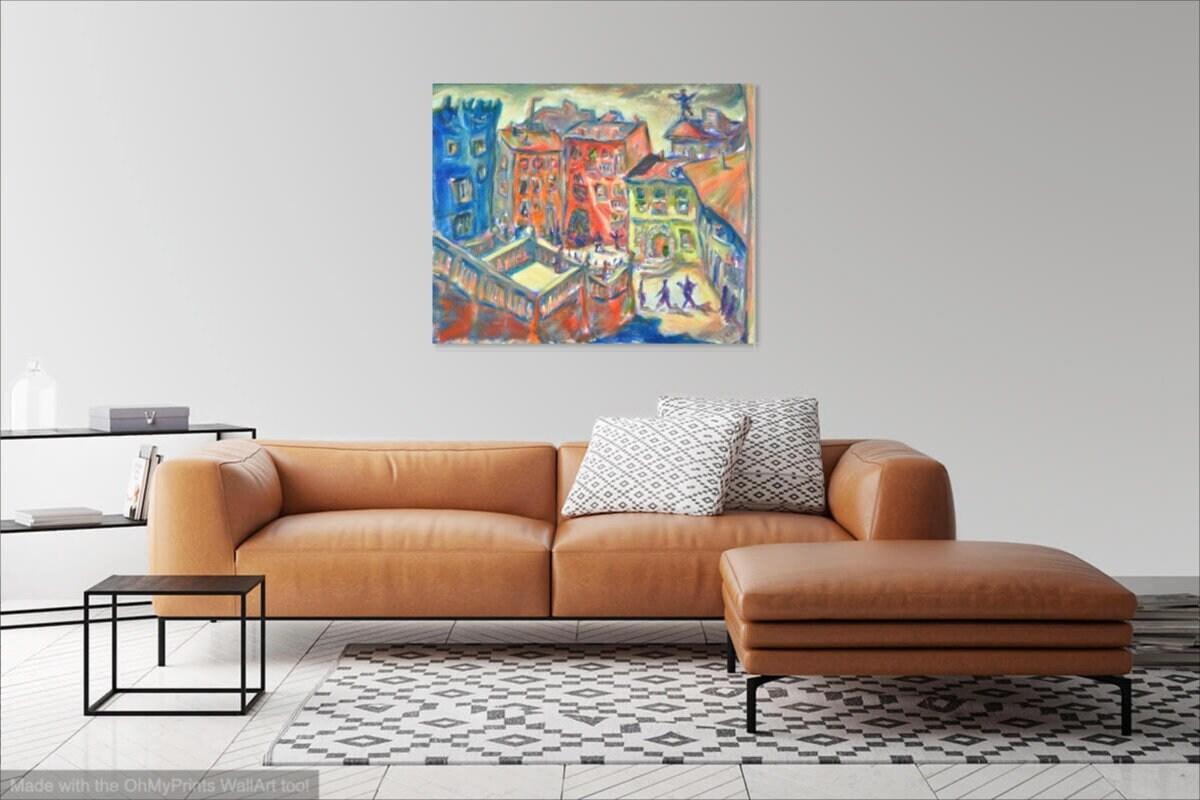 Latte Afternoon Impressionist Spanish Oil Painting - Whimsical Girona Cityscape Art - European Art for Home decor - Spain Travel Vibes Art