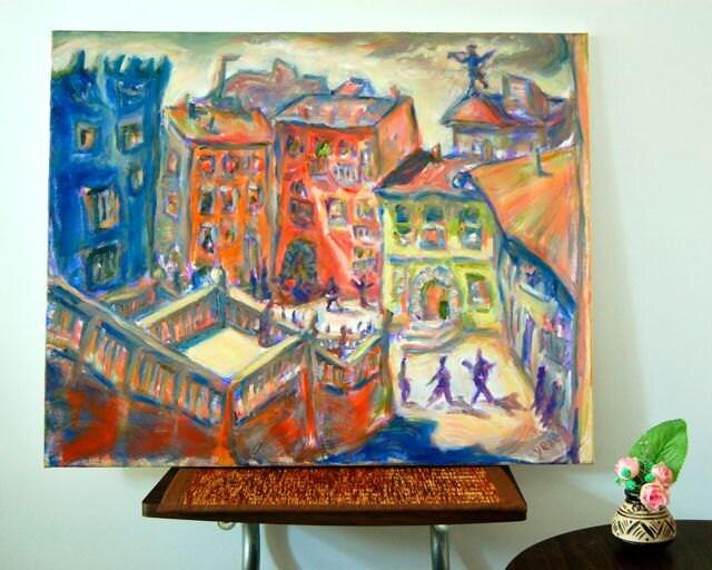 Latte Afternoon Impressionist Spanish Oil Painting - Whimsical Girona Cityscape Art - European Art for Home decor - Spain Travel Vibes Art