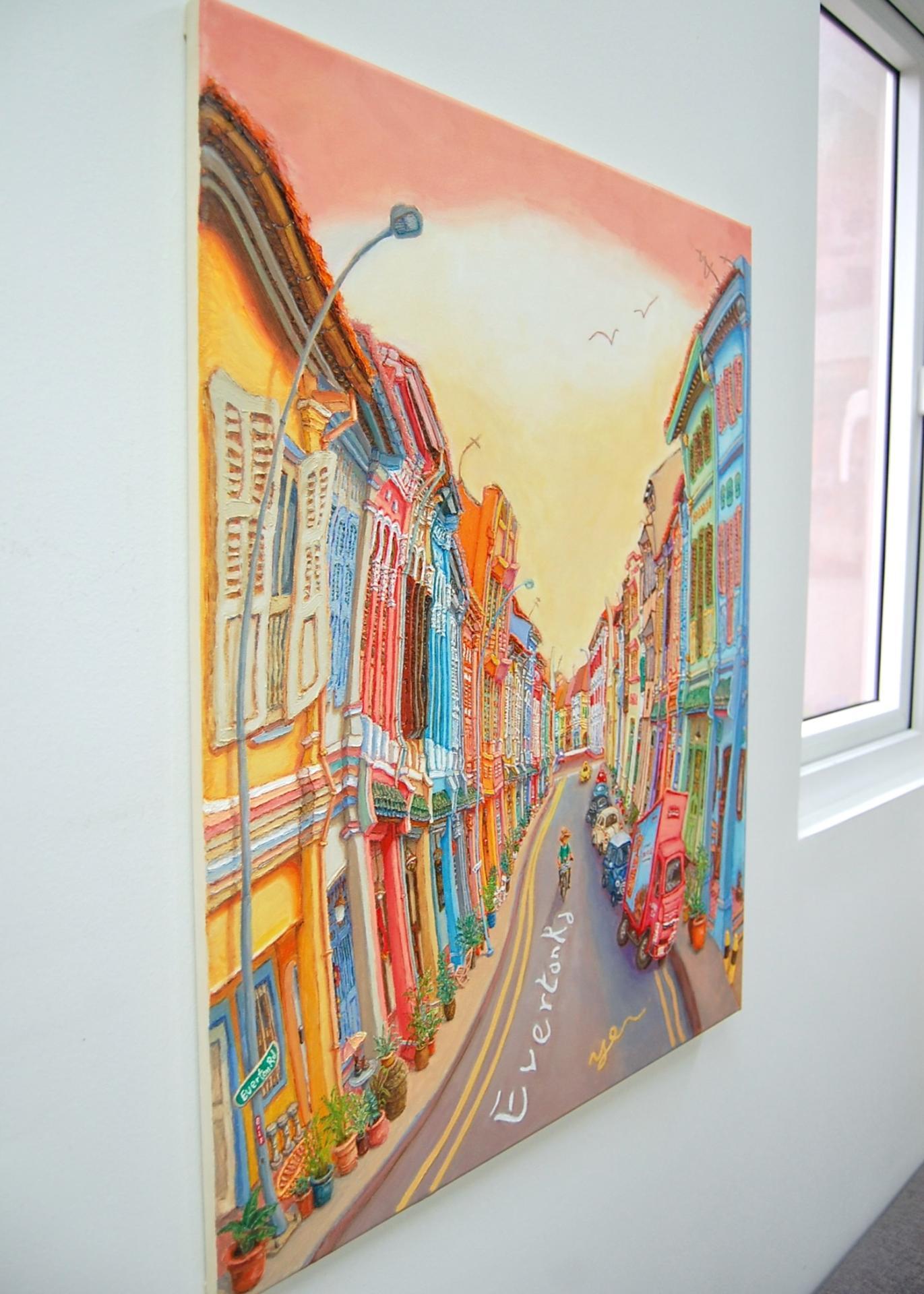Original Singapore Shophouse Oil Painting, Everton Road Peranakan Art, Hand Painted Heritage Street Scene Canvas, Vibrant Asian Wall Art