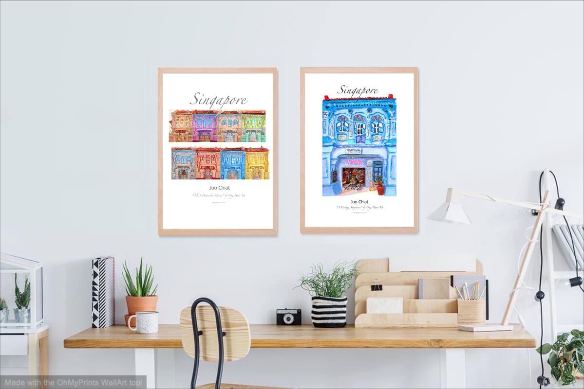 Singapore Art Prints - Travel Landscape Paintings of City - Marina Bay Sands, Fullerton Hotel, Traditional Shophouses - Singapore Souvenir