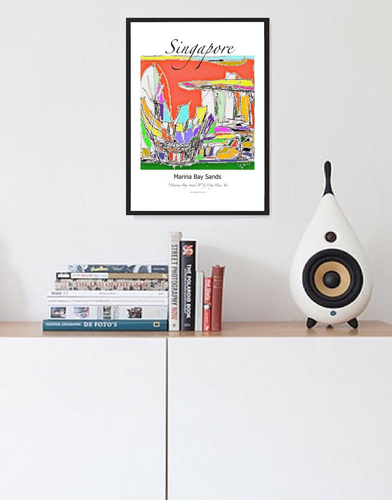 Singapore Art Prints A4 - Travel Landscape Paintings of City Icons - Marina Bay Sands, Flyer, Art Science Museum - Singapore Souvenir