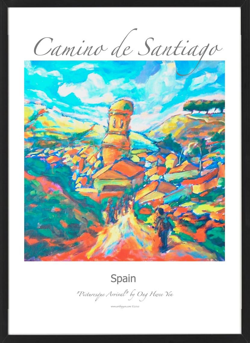 Camino de Santiago Art Prints - Pilgrim Trail Landscape Wall Decor - Way of St James Art - Spain Travel Landscape Paintings - El Camino Gift