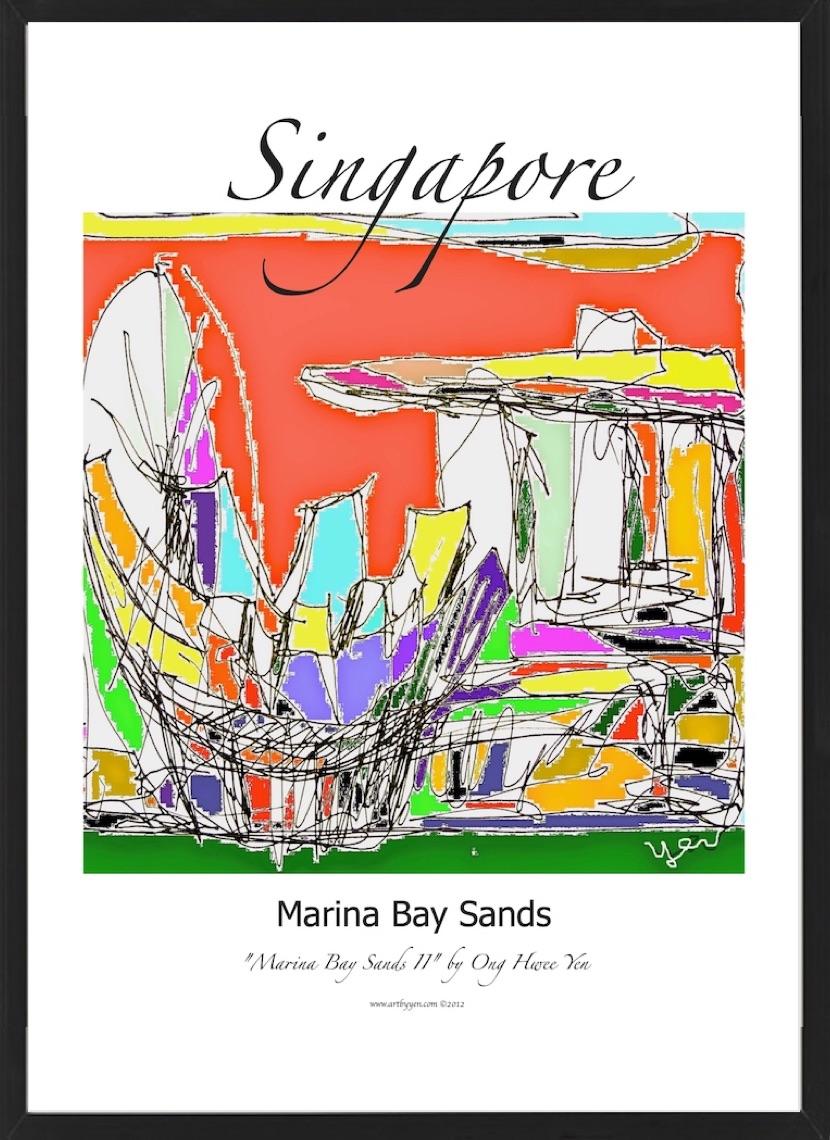 Singapore Art Prints A4 - Travel Landscape Paintings of City Icons - Marina Bay Sands, Flyer, Art Science Museum - Singapore Souvenir