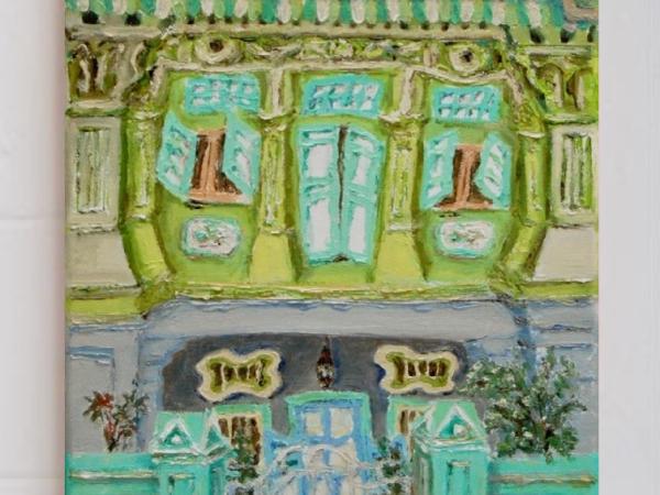 4 - Green Peranakan Shophouse Oil Painting - Most Colorful and Picturesque Street in Singapore City - 8-Row Art Series - Singapore Gift -PH4