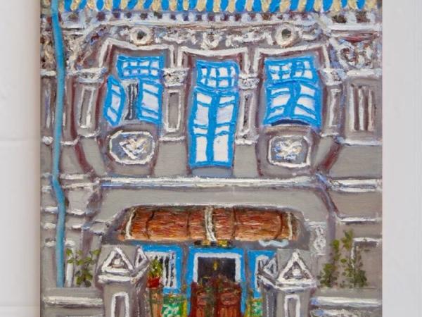 5 - Grey Peranakan Shophouse Oil Painting - Singapore City Heritage Artwork for Home Decor - 8-Row Art Collection - Singapore Souvenir -PH5