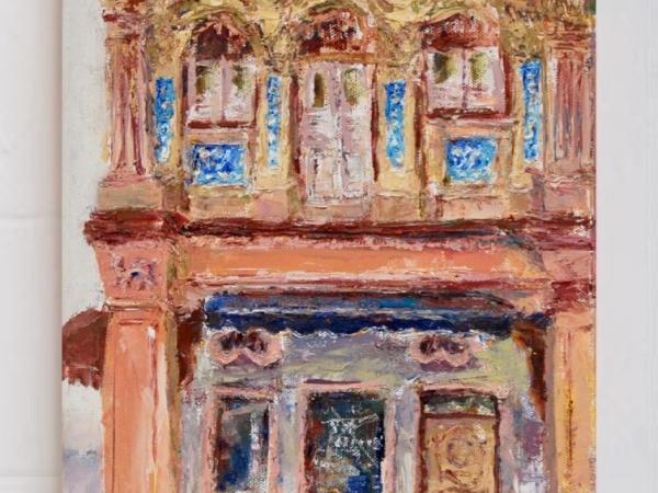 1 - Brick color impasto chinese shophouse oil painting at Singapore city heritage street of peranakan architecture in impressionist colors - SH1