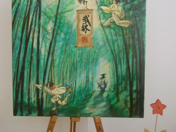 Bamboo and Wuxia World - Ancient China Green Forest Landscape Painting - Swordsmen and Gongfu - Bamboo Forest - Chinese Culture Art Decor