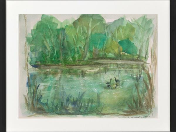 Singapore Botanical Gardens art print 6x8" - watercolor painting landscape fine art, green trees, swan lake, plein air, impressionist, whimsical