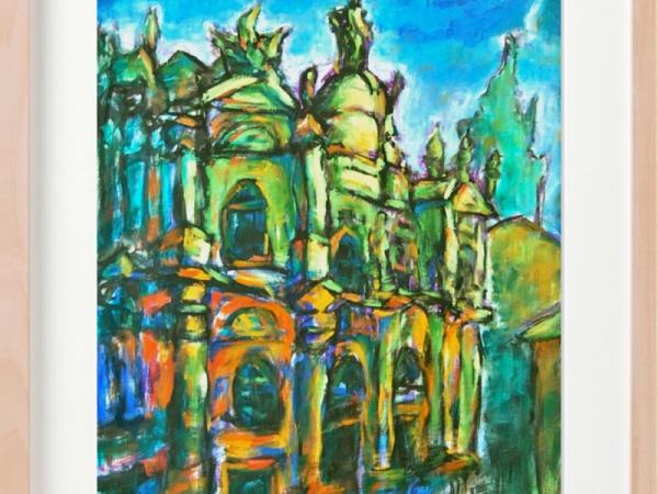 Spanish Art Prints 8x10" - Camino de Santiago Compostela Cathedral - Impressionist Travel Landscape Paintings - Spain Souvenir