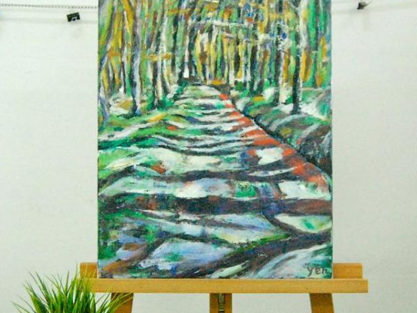 Forest Path - Serene, Green Trees, Landscape Oil Painting, Nature, Original Art, Japan Nakasendo Way, Hiking, Journey, Beautiful Hike, Zen