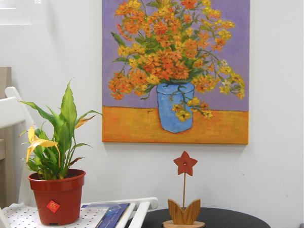 Yellow Flowers in Blue Pot Original Oil Painting - Impressionist Style Still Life - Hand-Painted Fine Art - Home Decor - Unique Gift Idea