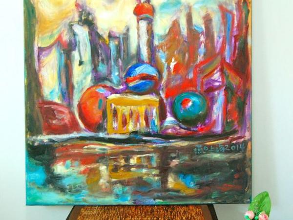 Shanghai Pudong - Art Print, Abstract Impressionist, China City, Colorful Painting, Surreal Landscape, Iconic Buildings, Architectural Art