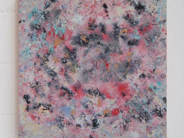Snow Deep - abstract acrylic painting original canvas art in impressionist pastel rose pink hues, impasto textures, floral, cherry blossoms