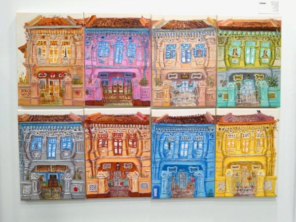 Vibrant Chinese Peranakan Shophouses Oil Paintings - Singapore City Heritage Artwork for Home Decor - 8-Row Art Collection - Singapore Gift -PH