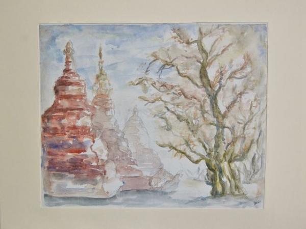 Myanmar Bagan stupa temple watercolour painting, original plein air artwork