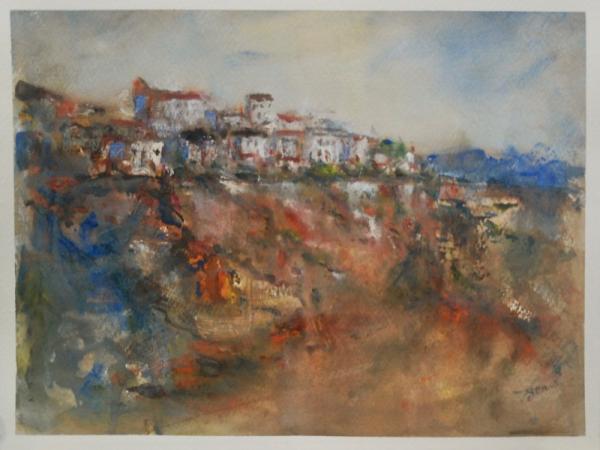 Spain Ronda Landscape Original Watercolor Painting - Spanish City Cliff Houses - Dramatic Artwork - Impressionist Style Scenic Travel Art