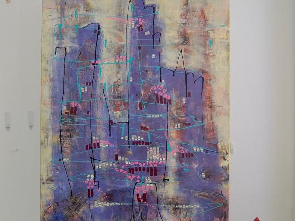 Whimsical Metropolis - Original Abstract Painting on Canvas - Surreal Art for Home Decor - Fantasy City Mood - Unique Cityscape - Blue Art