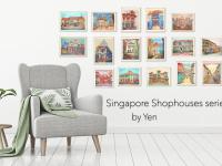 Singapore Signed Art Poster of Chinatown Keong Saik Road Shophouse Painting by Local Artist, Unique Asia Travel Print Gift of Red Iconic Building