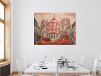 Heritage painting of iconic Keong Saik Road Red Shophouse displayed in a office meeting room