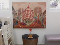 28x35 inch iconic shophouse architectural art Chinatown Corner in natural lighting