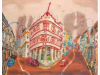 Singapore Signed Art Poster of Chinatown Keong Saik Road Shophouse Painting by Local Artist, Unique Asia Travel Print Gift of Red Iconic Building