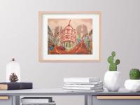 Singapore Signed Art Poster of Chinatown Keong Saik Road Shophouse Painting by Local Artist, Unique Asia Travel Print Gift of Red Iconic Building