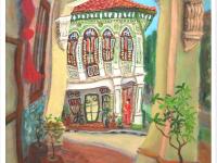 Singapore Signed Art Print of Koon Seng Road Shophouse Art Painting, Asia Travel Poster Gift with Peranakan Lady and Sleeping Cat