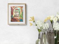 Singapore Signed Art Print of Koon Seng Road Shophouse Art Painting, Asia Travel Poster Gift with Peranakan Lady and Sleeping Cat