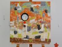 Orange Abstract Oil Painting: Whimsical Zen Circle Impasto Art - Musings