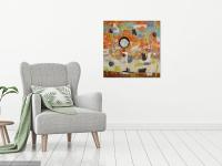 Orange Abstract Oil Painting: Whimsical Zen Circle Impasto Art - Musings