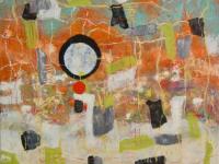 Orange Abstract Oil Painting: Whimsical Zen Circle Impasto Art - Musings