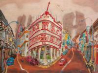 Original Keong Saik Road Shophouse Oil Painting - Chinatown Corner - by Singapore artist HweeYen Ong