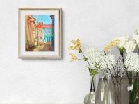 Singapore Signed Art Poster of Whimsical Painting of Pink Green Peranakan Houses at Koon Seng Road in Katong-Joo Chiat, Asia Travel Print Gift