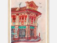 Singapore Signed Art Poster of Joo Chiat Chinese Red Shophouse Vibrant Artwork, Asia Travel Heritage Print Gift