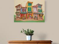 Original painting of Spottiswoode Park Shophouse hung in a homely setting with warm theme