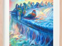 Impressionist Paintings Wall Art Prints 8x10" - Pigeon Symphony, whimsical birds on blue water fountain, european Poland holidays decor travel art