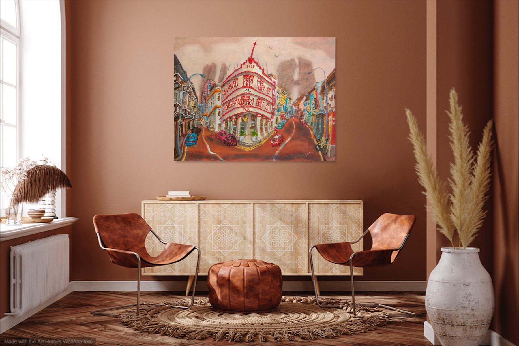 Chinatown Corner art in warm living room interior